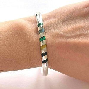 Vintage Mexico 925 Sterling Multi Color Gemstone Bracelet
